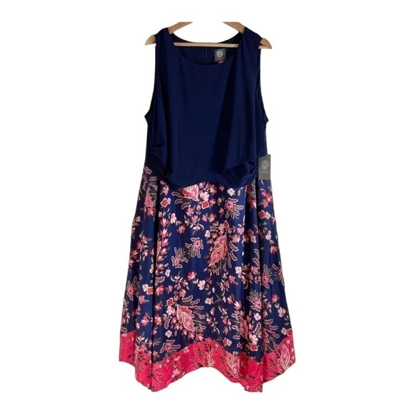 Vince Camuto Mixed Media Handkerchief Hem Midi Dress NWT - Picture 2 of 11